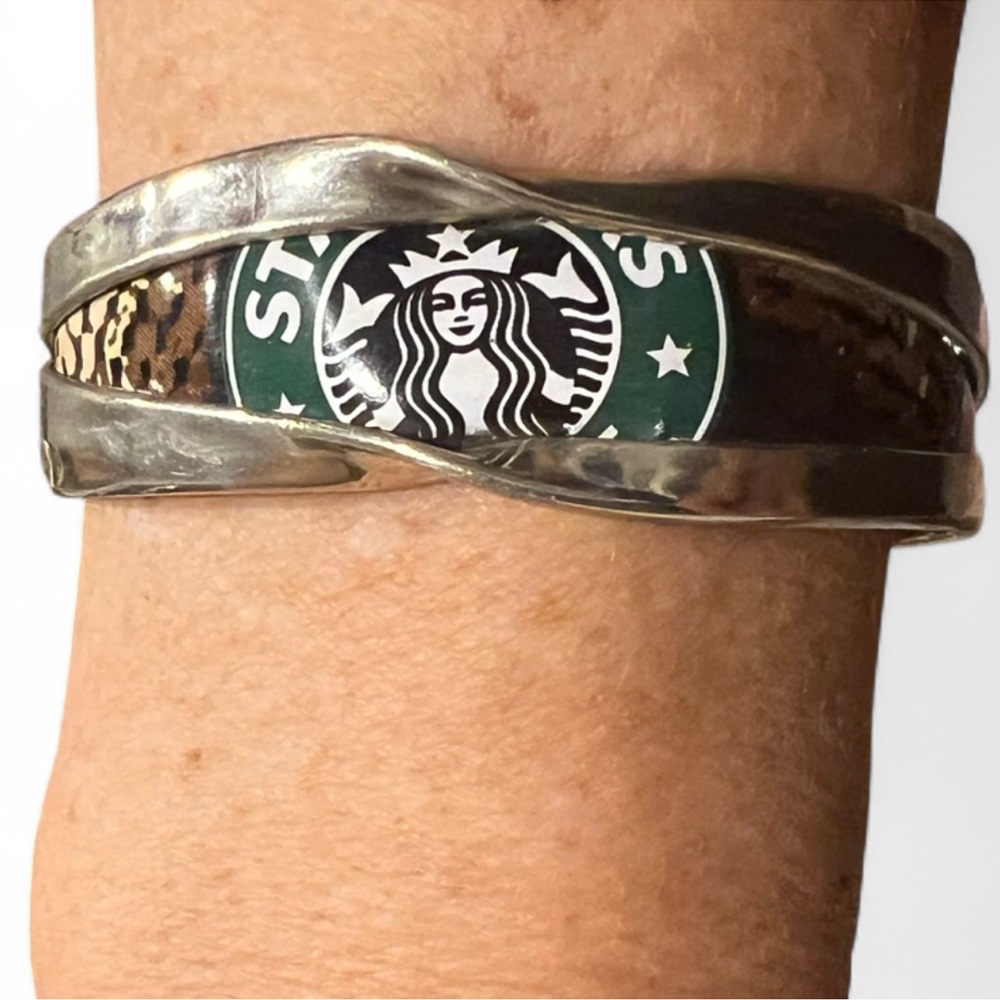 Starbucks Coffee Silver Tone Open Cuff Bracelet